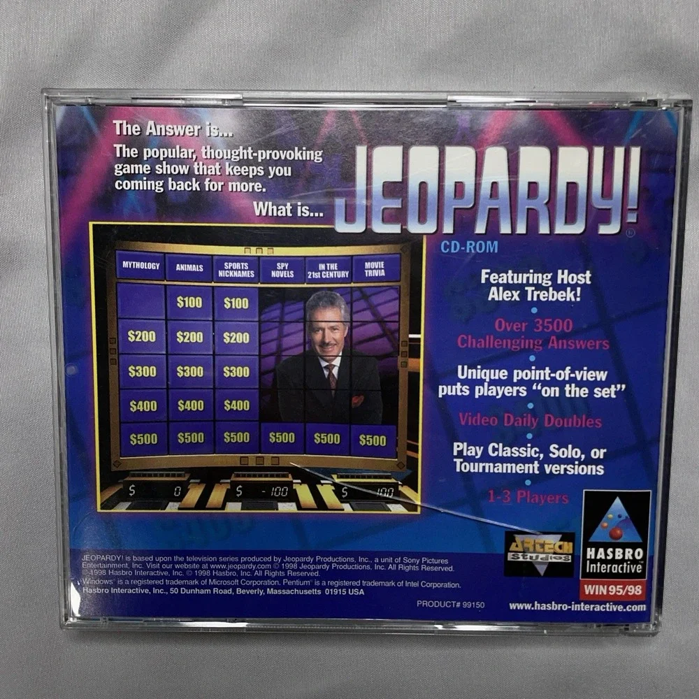 Jeopardy PC CD-ROM 1998 Windows 95 Game Hasbro Trivia Family Retro 90s Complete